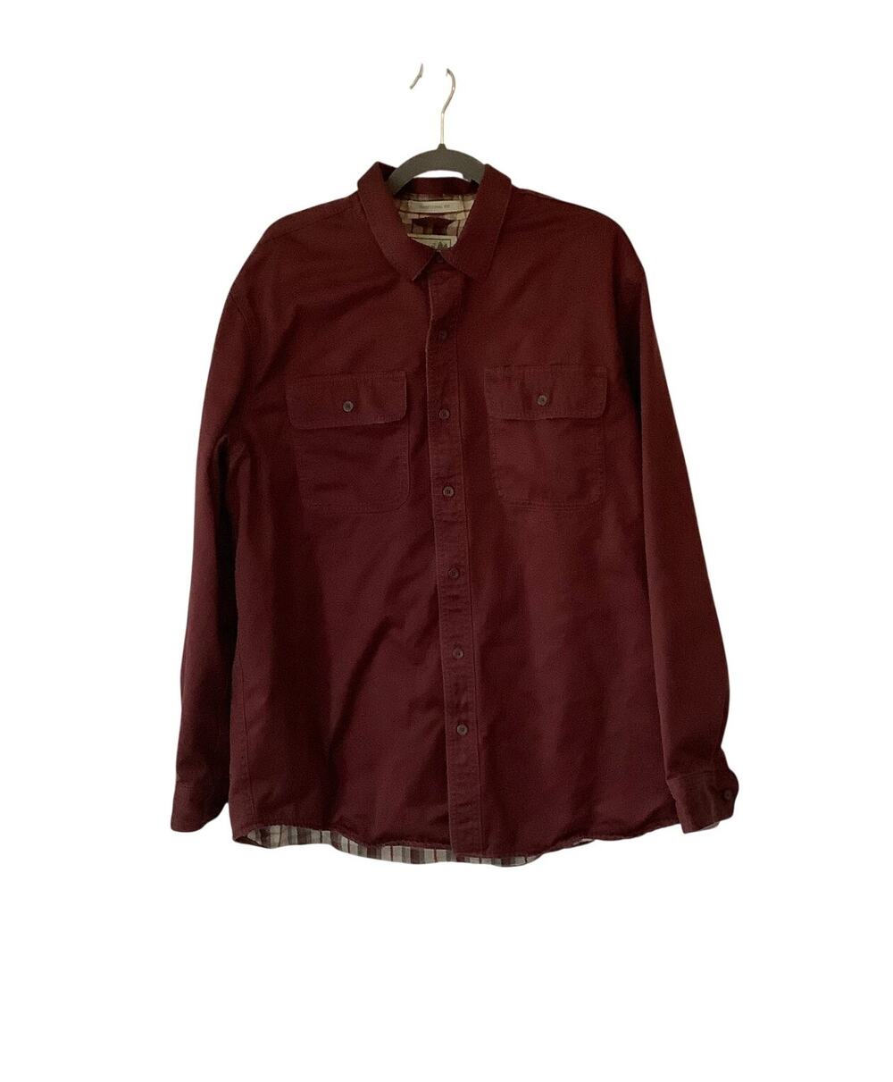 L.L. Bean men's shacket large burgundy red plaid lining Traditional Fit cotton